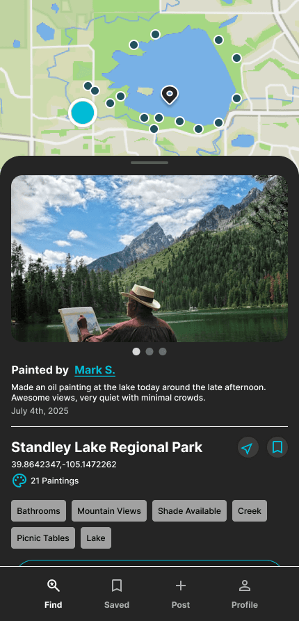 Airplein app showing a location detail for Standley Lake Regional Park